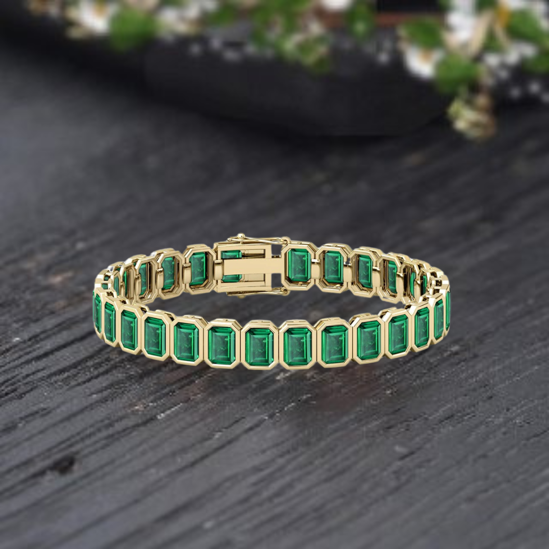 Emerald cut bracelet with unique emerald stone